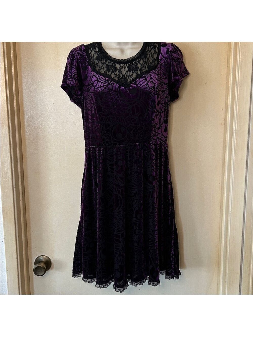 Disney Nightmare Before Christmas Purple Velvet Dress with Black Lace Detail M